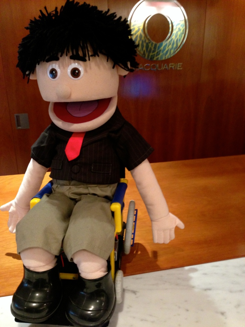 Tom puppet ready for a school presentation